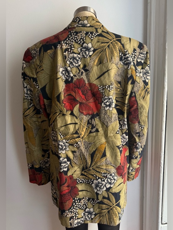 Tropical Safari Floral Linen Cotton Blazer Botanical Print Structured Tailored - Picture 8 of 9